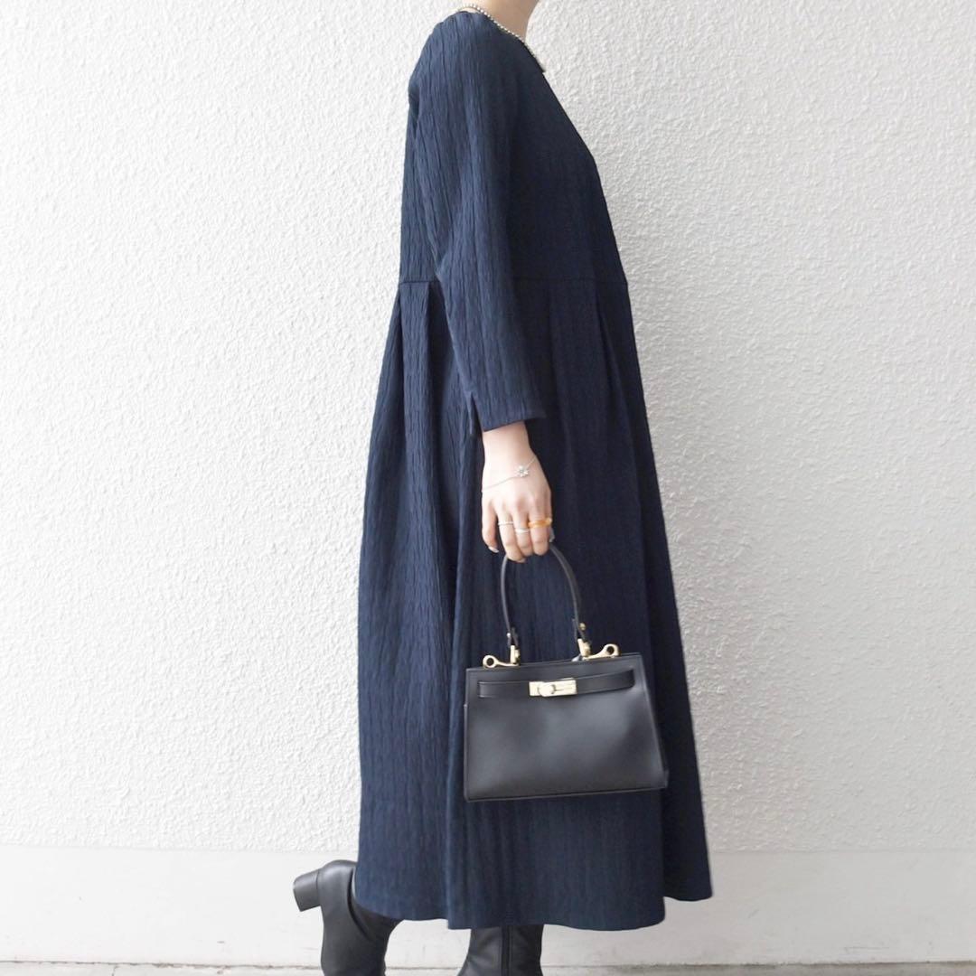 【完売品】SHIPS anyジャカードウエストタック ノーカラーワンピース