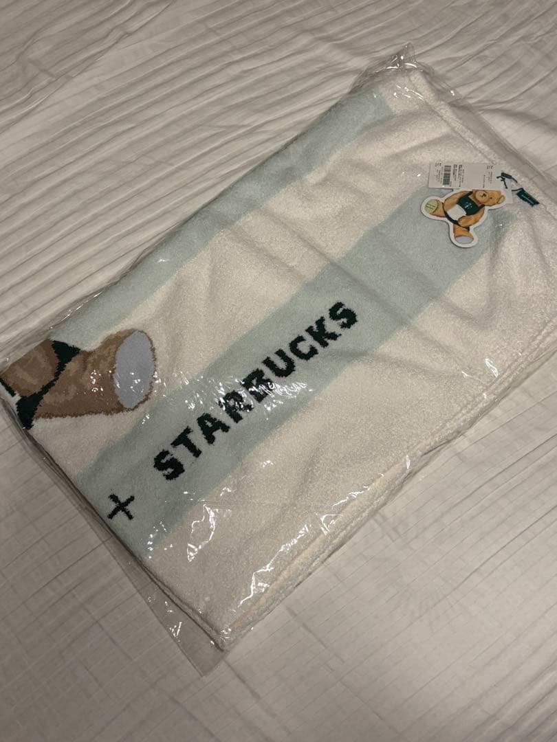 スタバxジェラピケ　パウダーベアジャガードボーダーブランケット ミントグリーン