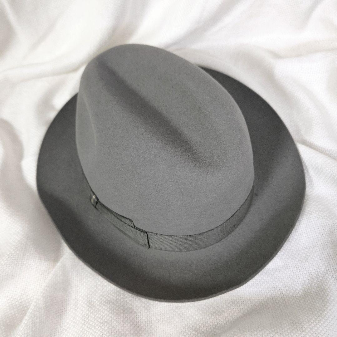 ボルサリーノBorsalinoラビットファーフェルト中折れハット帽子57グレー