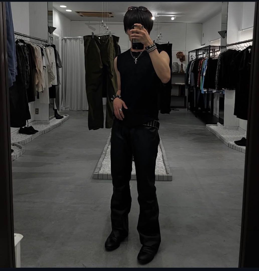 DIESEL ブラックレザー フレアパンツ