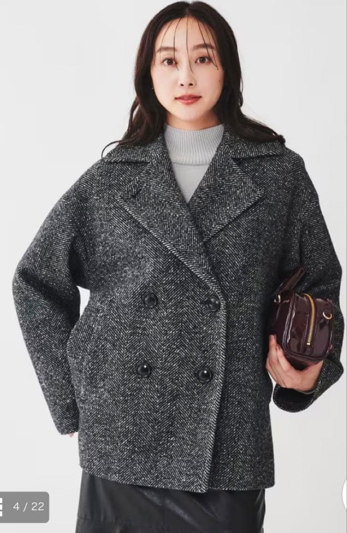 アンタイトル【日本製/ゆったり】ミドル丈へリンボーンPコート