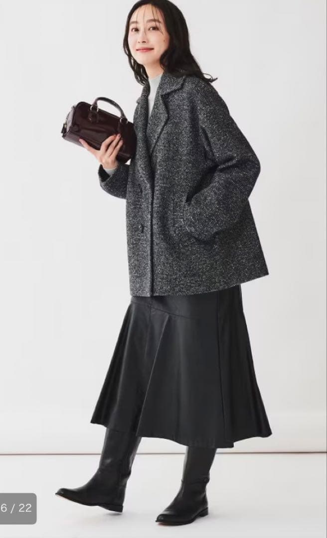 アンタイトル【日本製/ゆったり】ミドル丈へリンボーンPコート