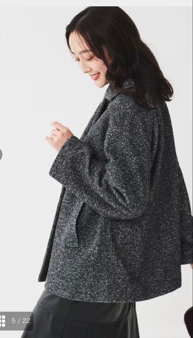 アンタイトル【日本製/ゆったり】ミドル丈へリンボーンPコート