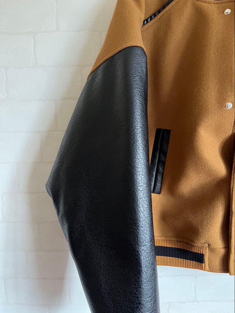 スタジャン ブラウン/ブラック ウール/レザー