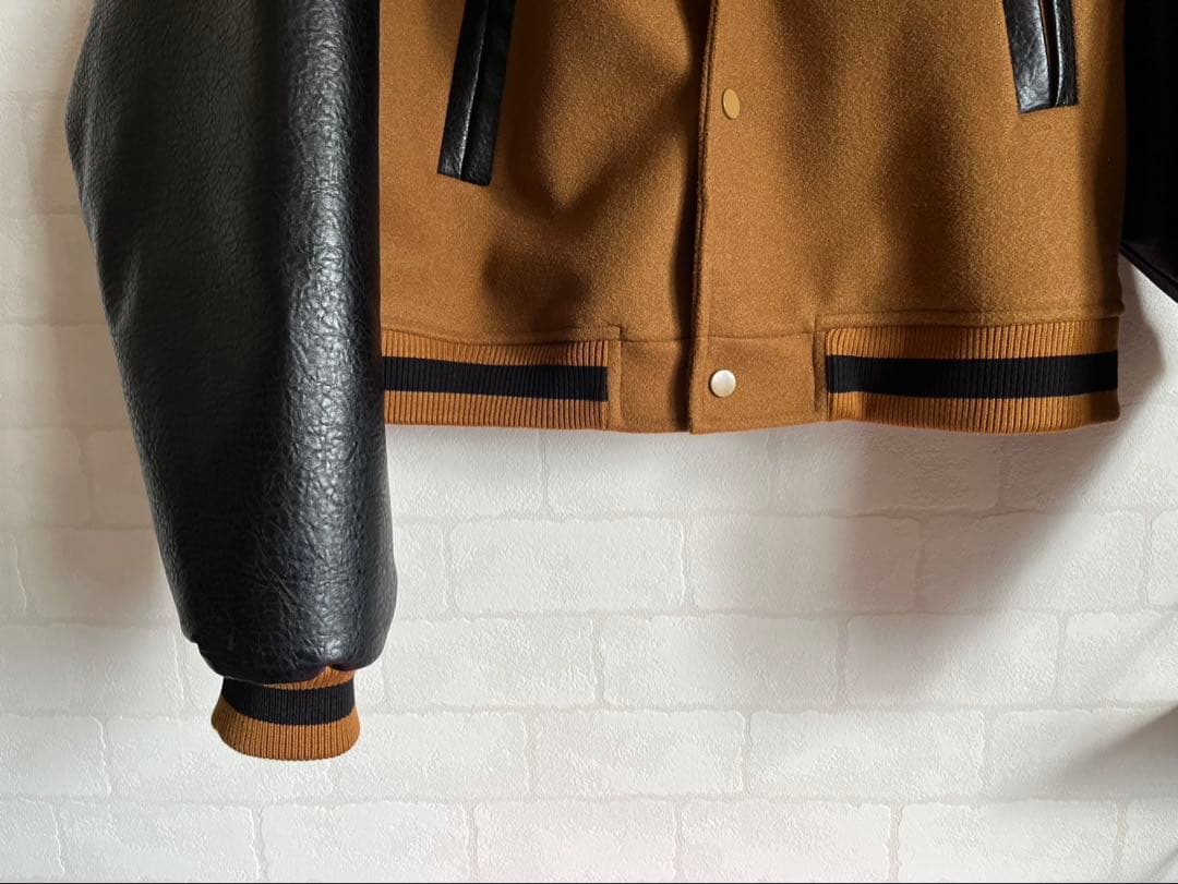 スタジャン ブラウン/ブラック ウール/レザー