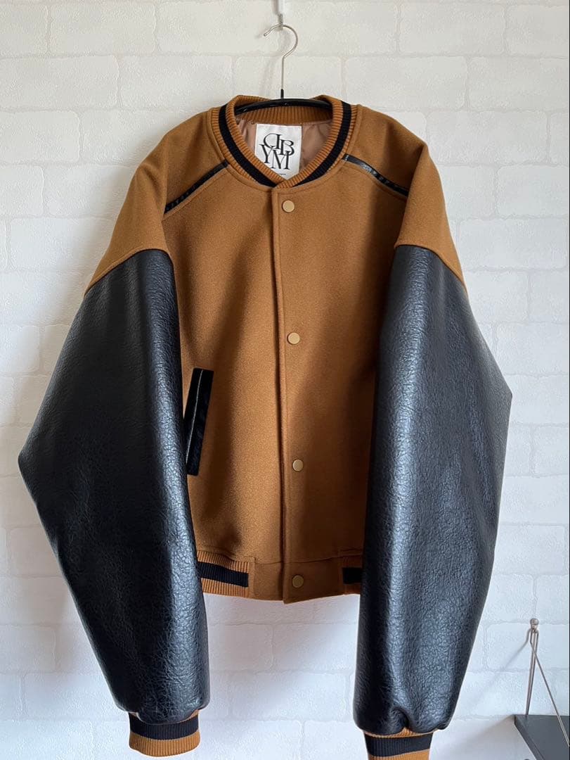 スタジャン ブラウン/ブラック ウール/レザー