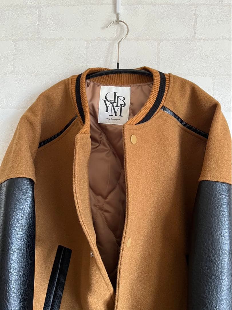 スタジャン ブラウン/ブラック ウール/レザー