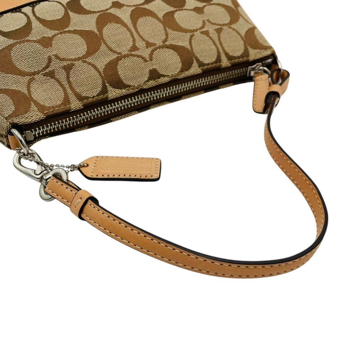 美品 コーチ ハンドバッグ アクセサリーポーチ ショルダー ブラウン キャンバス