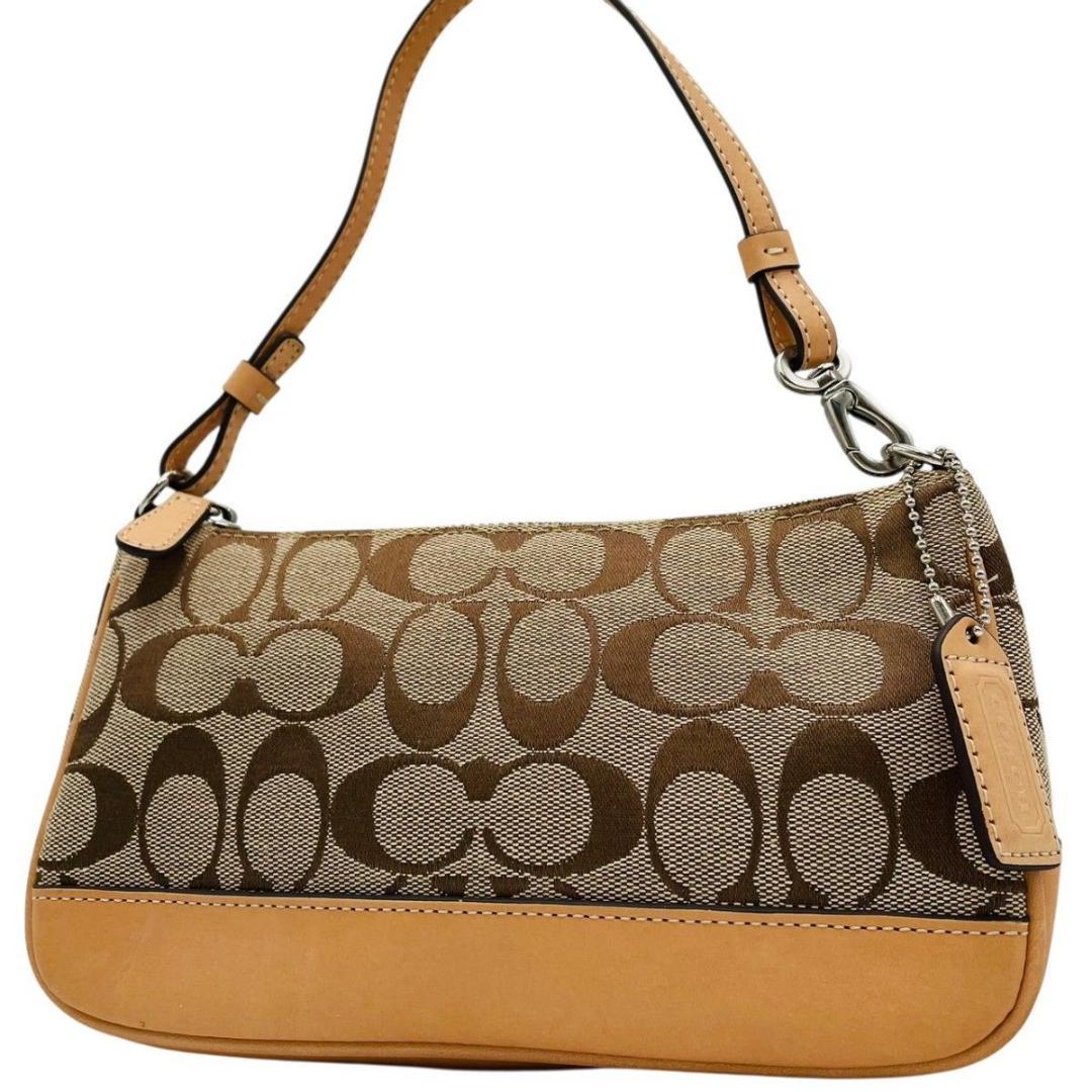 美品 コーチ ハンドバッグ アクセサリーポーチ ショルダー ブラウン キャンバス