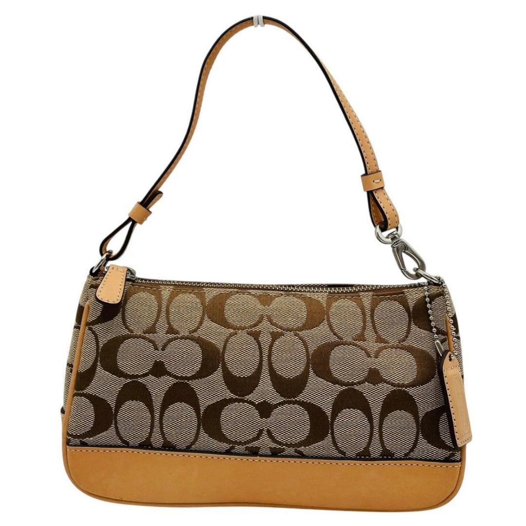 美品 コーチ ハンドバッグ アクセサリーポーチ ショルダー ブラウン キャンバス