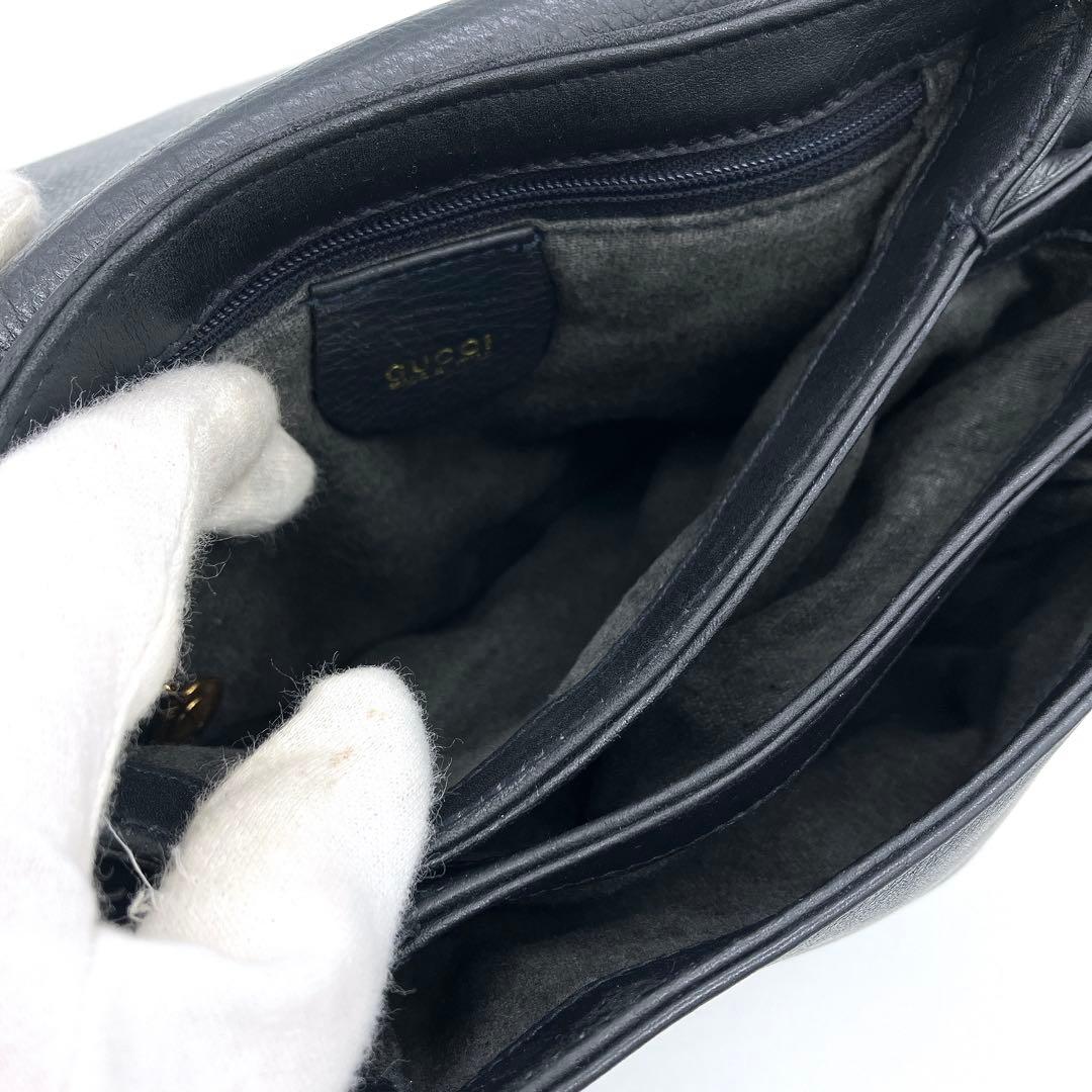 【GUCCI】ショルダーバッグ　ホースビット　レザー　ネイビー　ポシェット