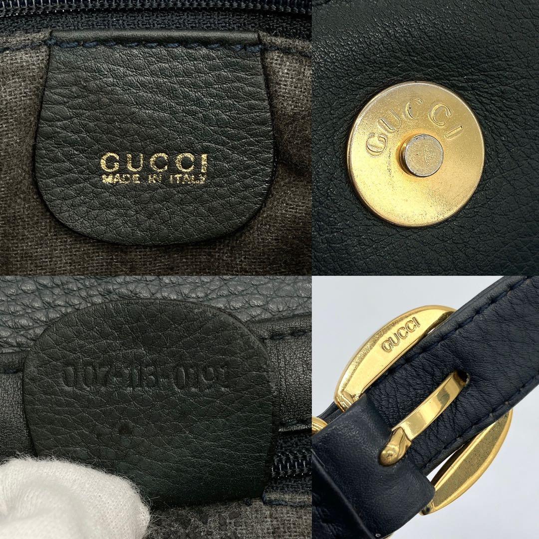 【GUCCI】ショルダーバッグ　ホースビット　レザー　ネイビー　ポシェット