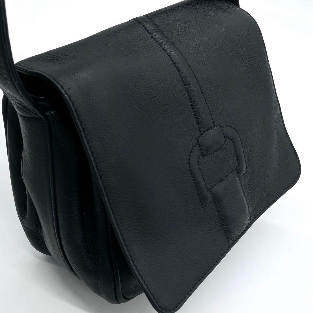 【GUCCI】ショルダーバッグ　ホースビット　レザー　ネイビー　ポシェット