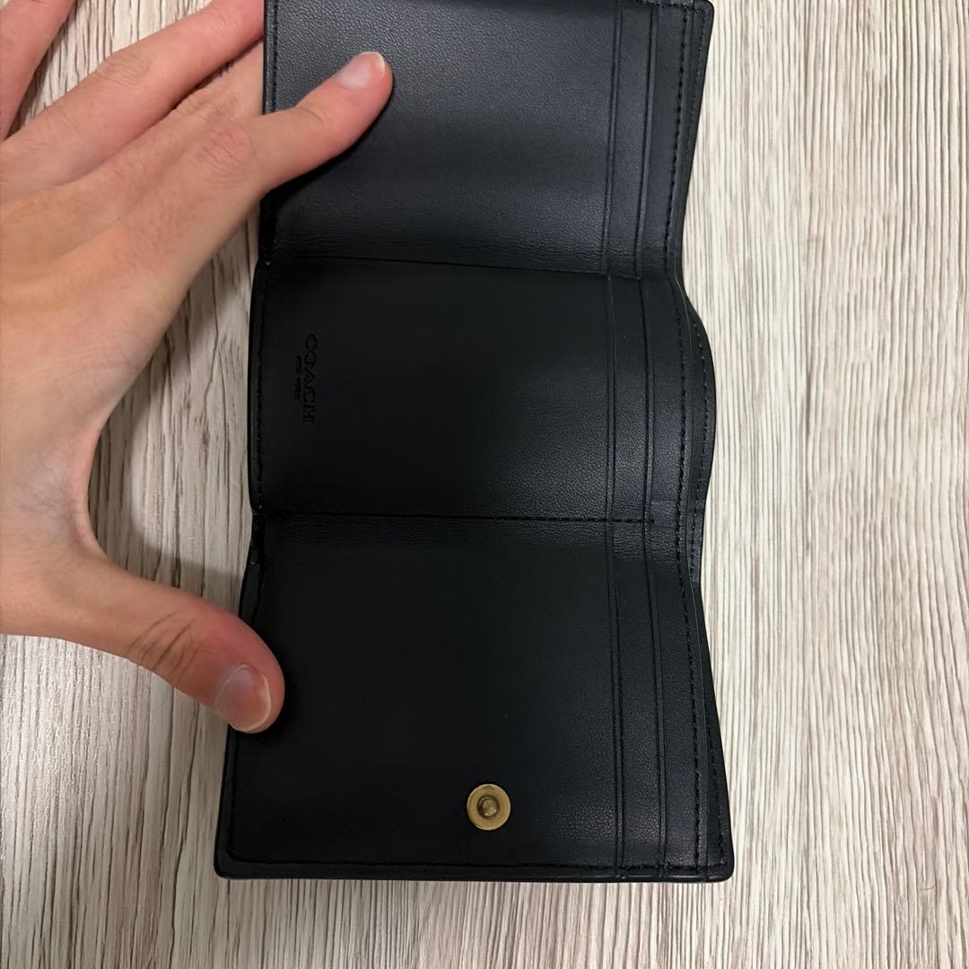 COACH ミニトライフォールド 黒 レザー 三つ折り財布