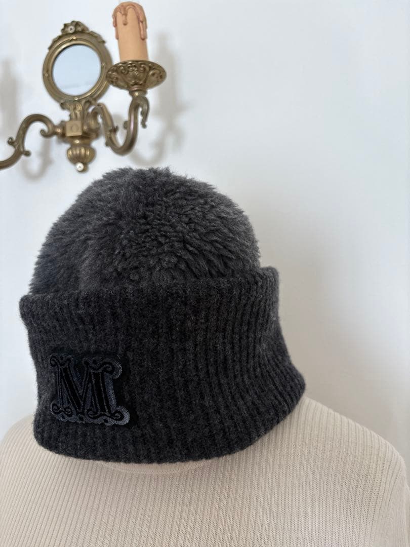 未使用　MAX MARA テディベア ビーニー ニット帽　グレー色