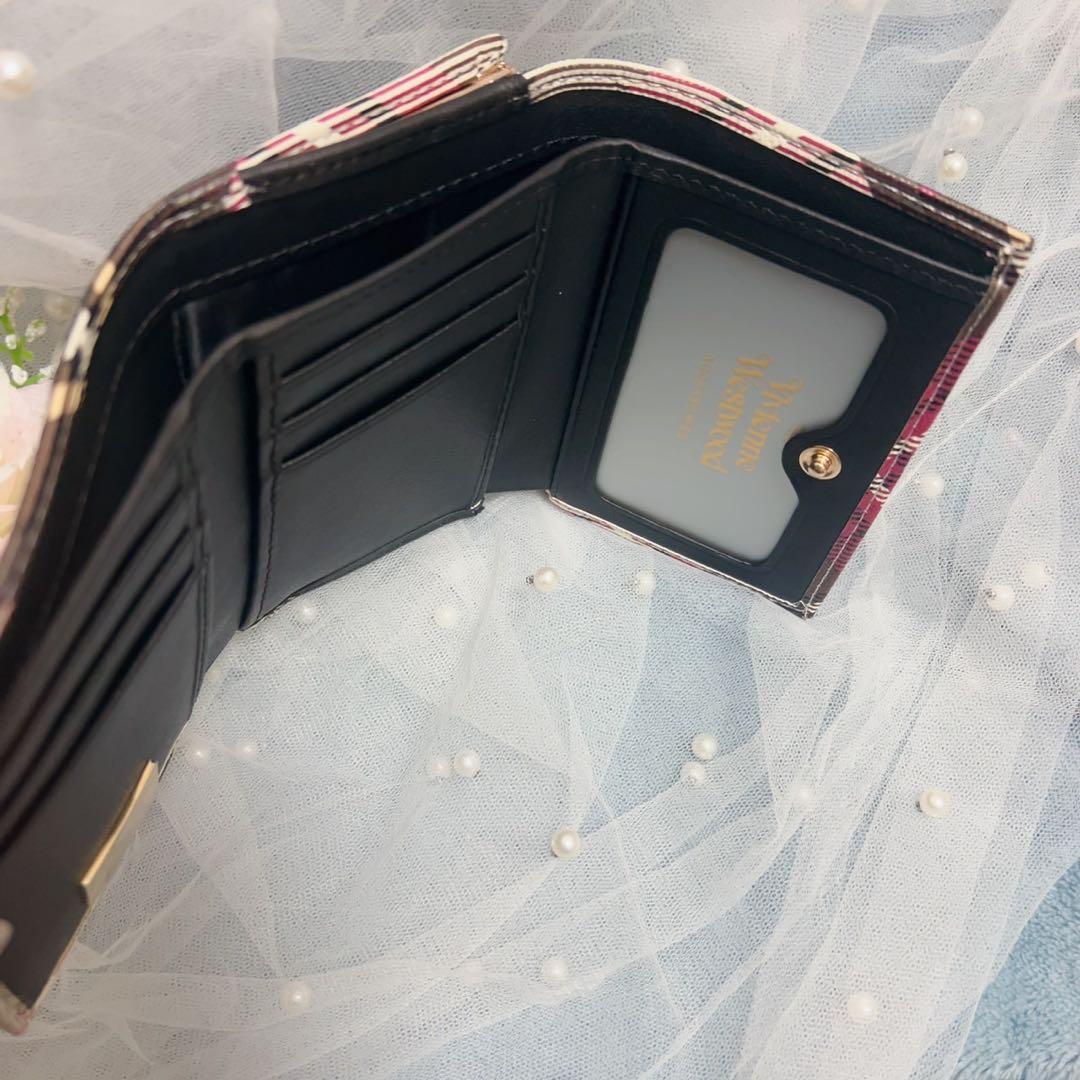 VivienneWestwoodチェック柄 三つ折り財布 ピンク/ブラック