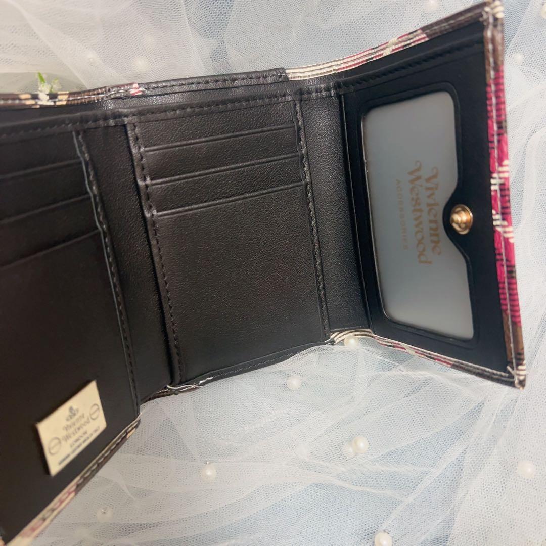 VivienneWestwoodチェック柄 三つ折り財布 ピンク/ブラック