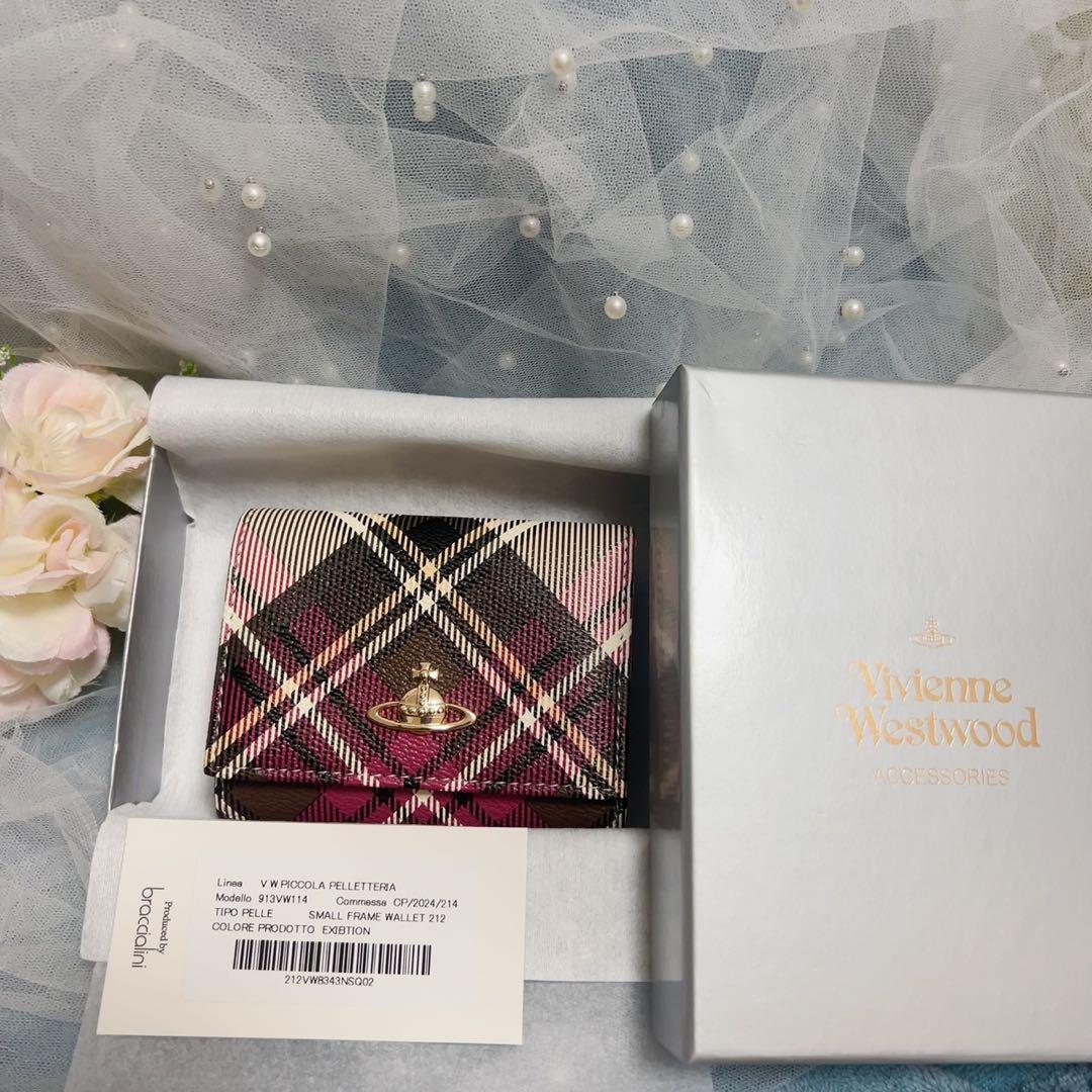 VivienneWestwoodチェック柄 三つ折り財布 ピンク/ブラック