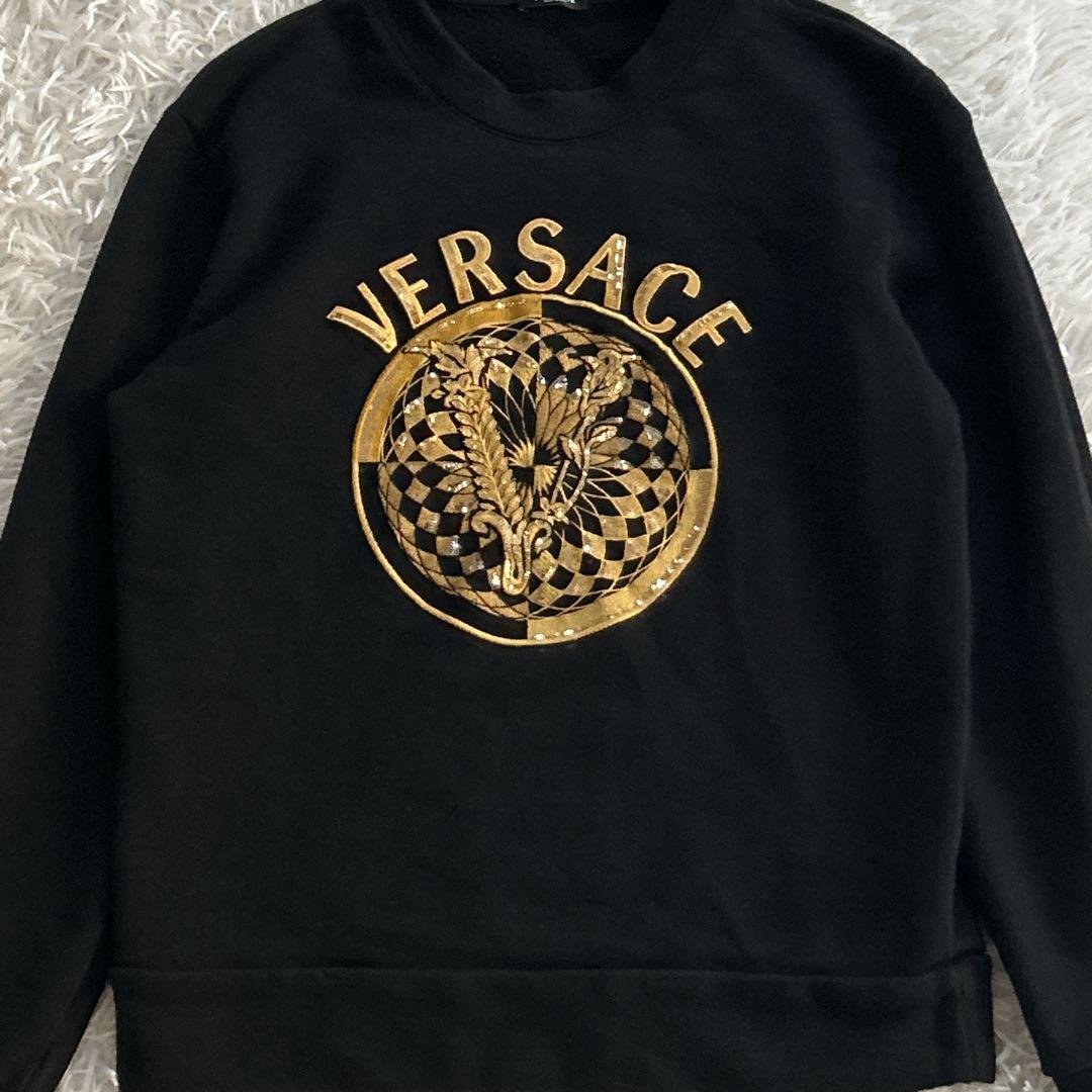 希少サイズ品✨ VERSACE ヴェルサーチ ゴールド刺繍 スウェット 黒 L