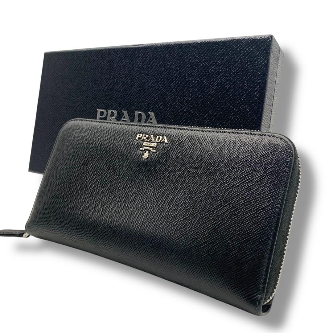 極美品！　PRADA ブラック レザー 長財布　三角ロゴ　ウォレット
