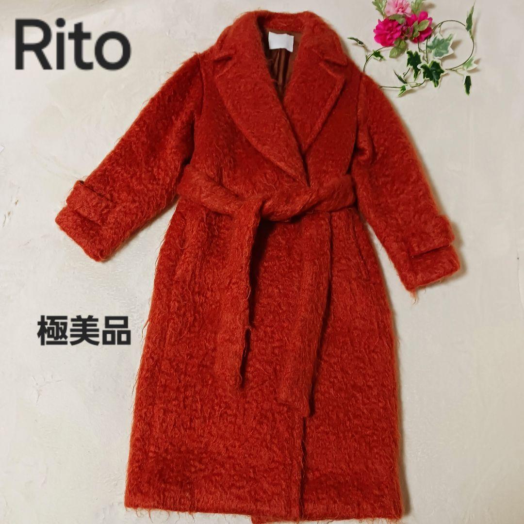 Rito オレンジ ボア モヘアシャギーコクーンコート　リト　ロングコート