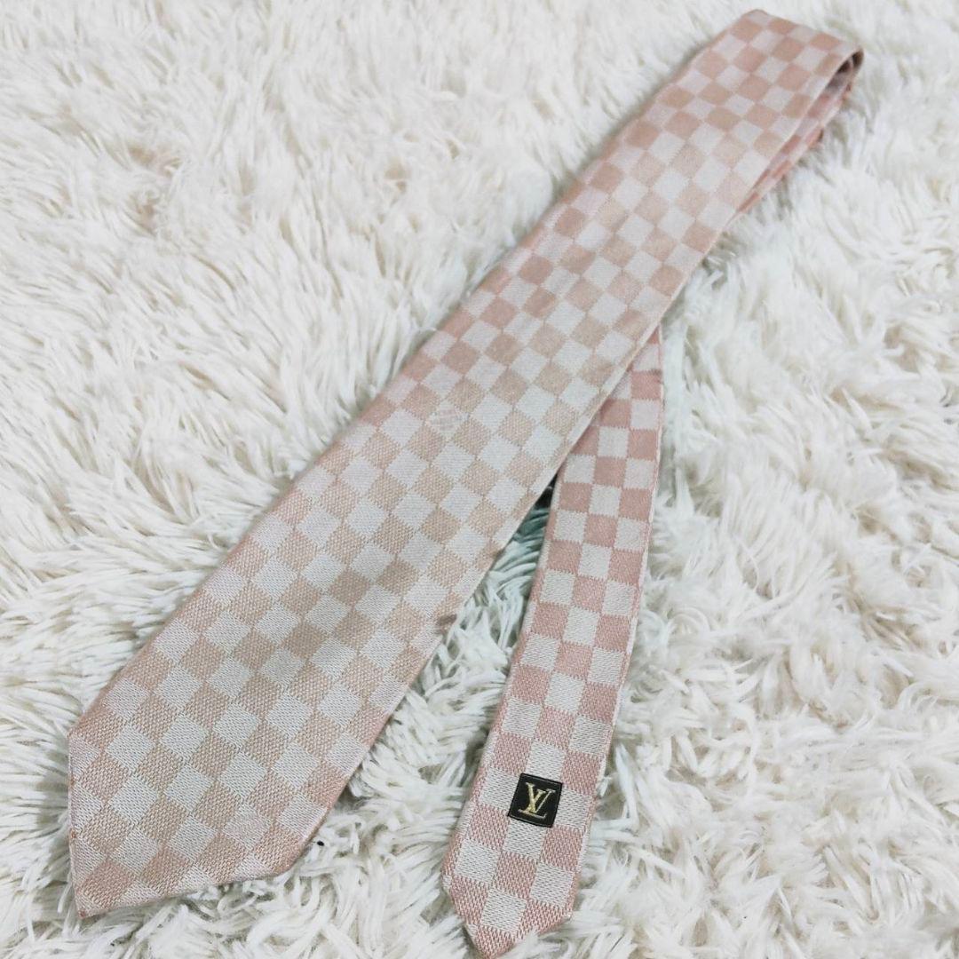 Louis Vuitton ルイヴィトン ダミエ総柄 シルクネクタイ ピンク