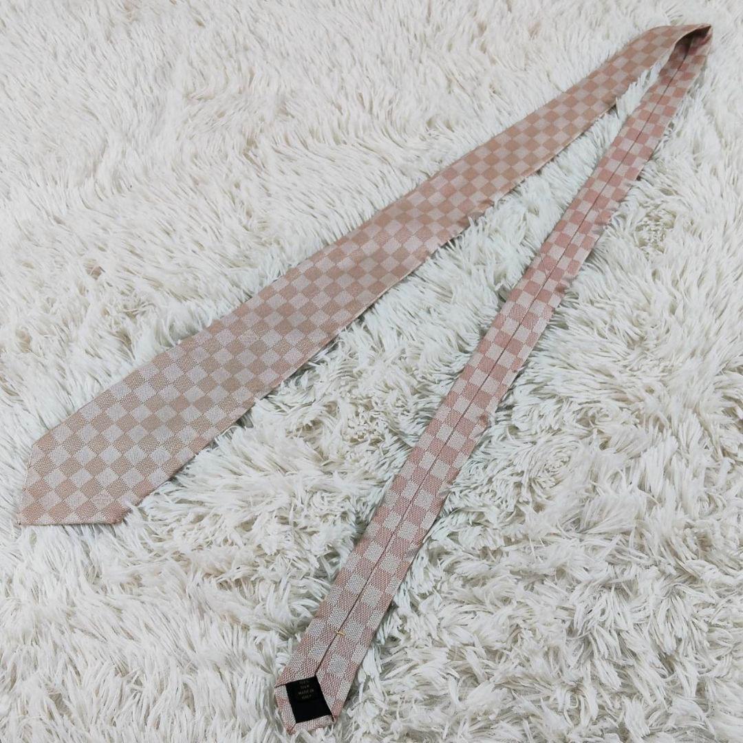 Louis Vuitton ルイヴィトン ダミエ総柄 シルクネクタイ ピンク