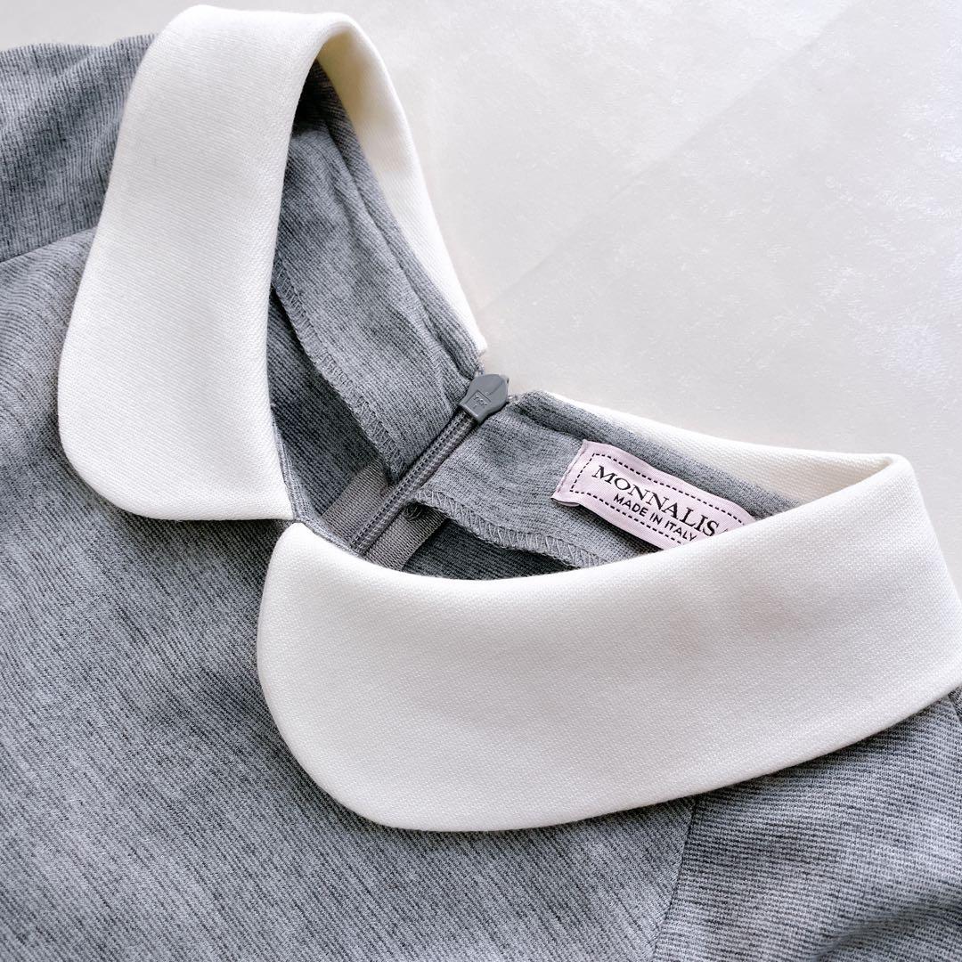 極美品✨モナリザ フラワー刺繍 ドッキングワンピース 白襟 チュール 10Y