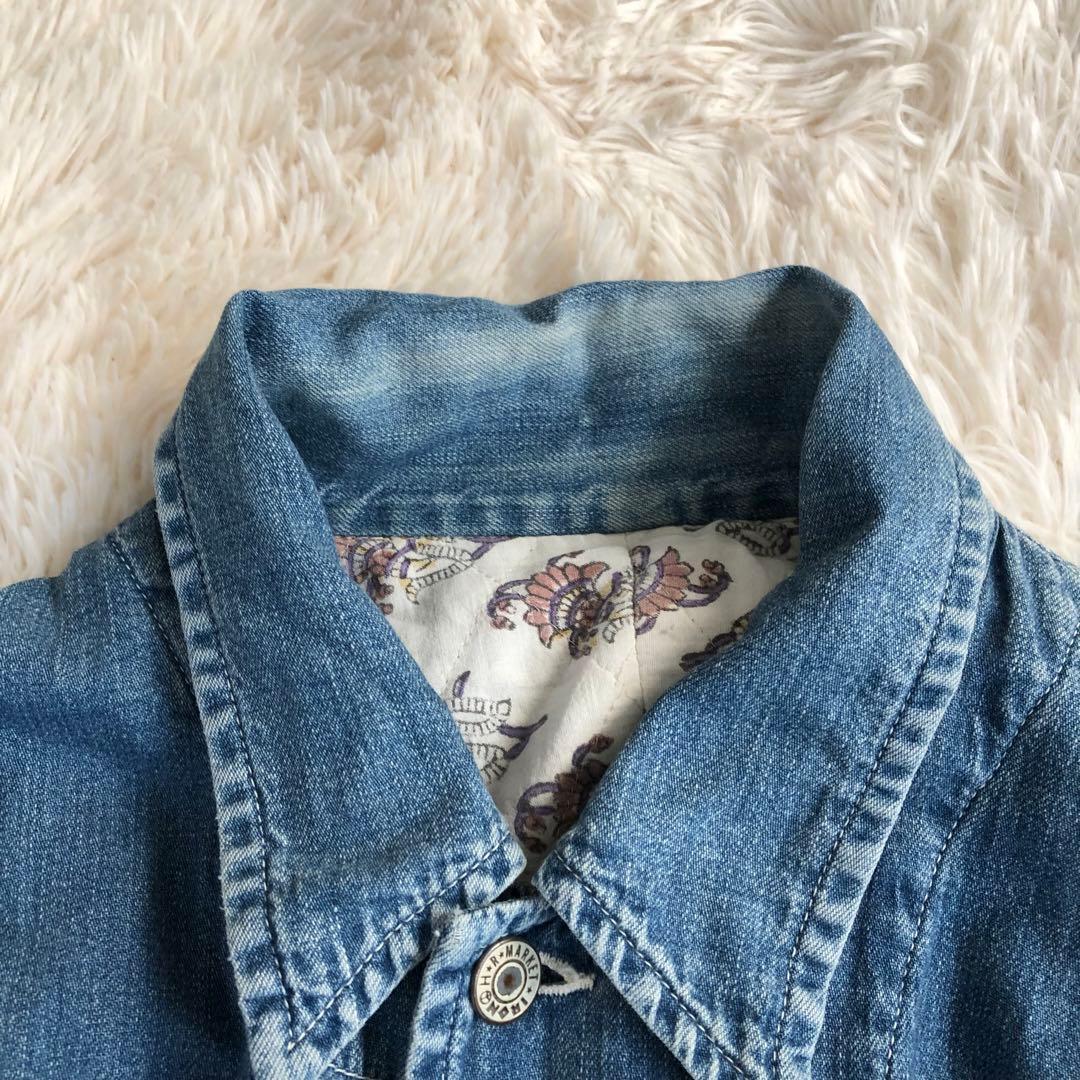 BLUE BLUEデニムカバーオール　裏キルティングデニムジャケットブルーブルー