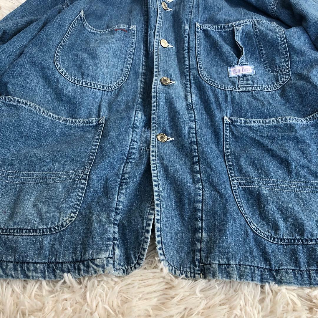 BLUE BLUEデニムカバーオール　裏キルティングデニムジャケットブルーブルー
