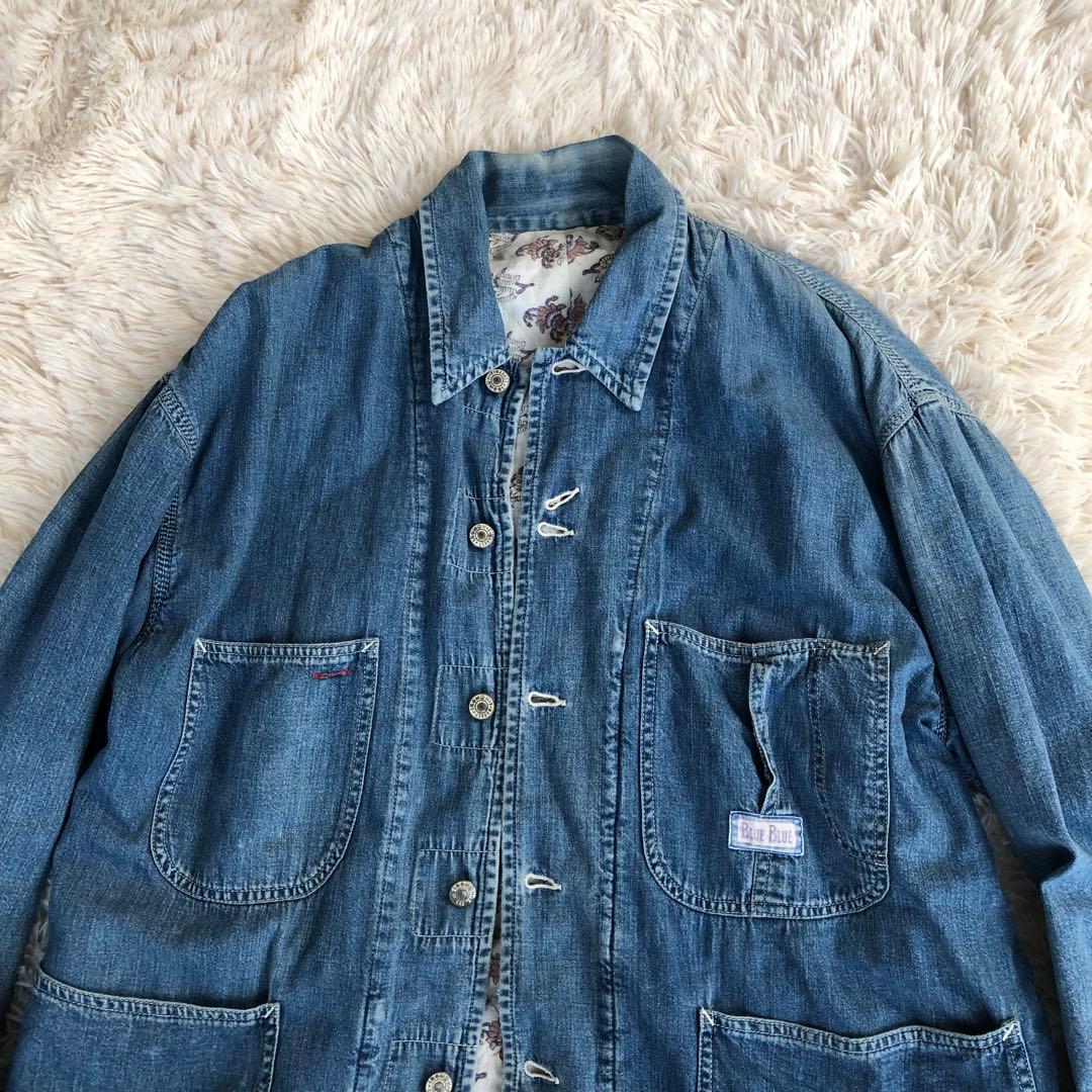 BLUE BLUEデニムカバーオール　裏キルティングデニムジャケットブルーブルー