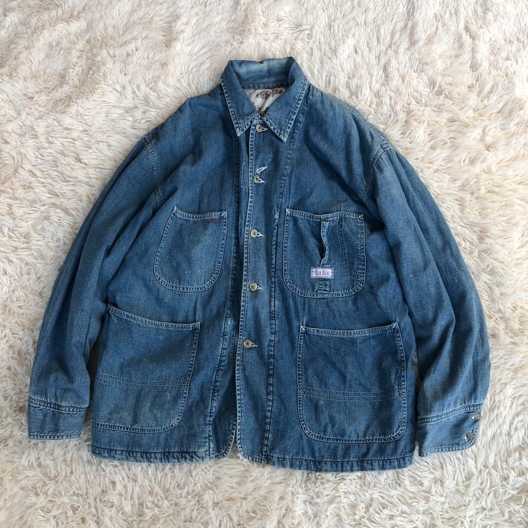 BLUE BLUEデニムカバーオール　裏キルティングデニムジャケットブルーブルー