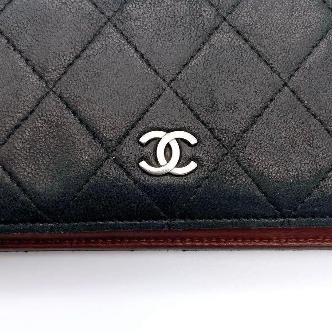 CHANEL シャネル ラムスキン マトラッセ 二つ折り 長財布 ココマーク 黒