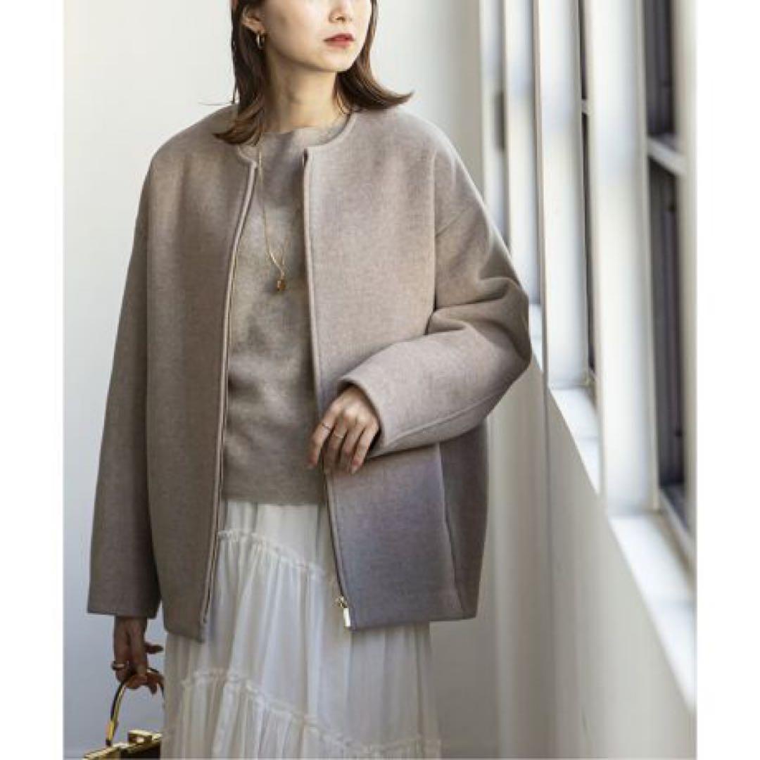 ばず　様ノーブル MTRカラーレスジップショートコート ベージュ 32