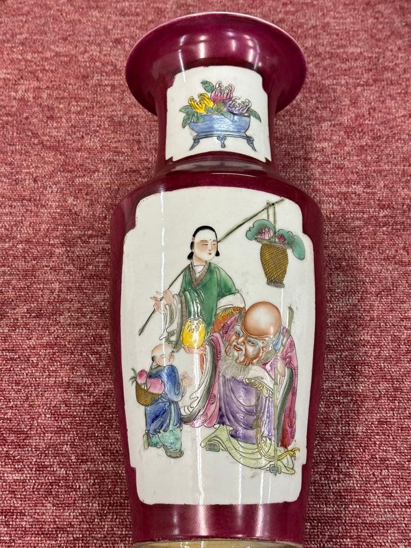 田中 野夫樣专用 色絵人物花瓶 大清雍正年製 清時代 中國古美術 高 43cm