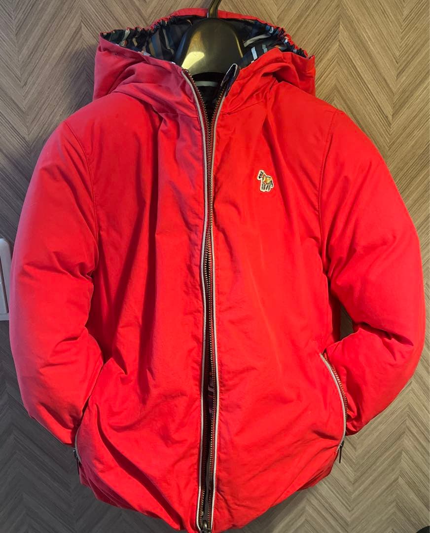 【リバーシブル】【美品】ポールスミスジュニア　ダウンジャケット ボーダー×レッド