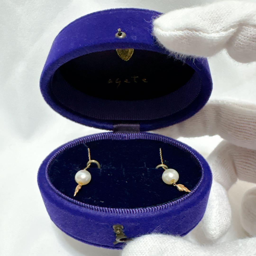 【レア】agete アガット ピアス パール リーフ k10 ゴールド 箱付き