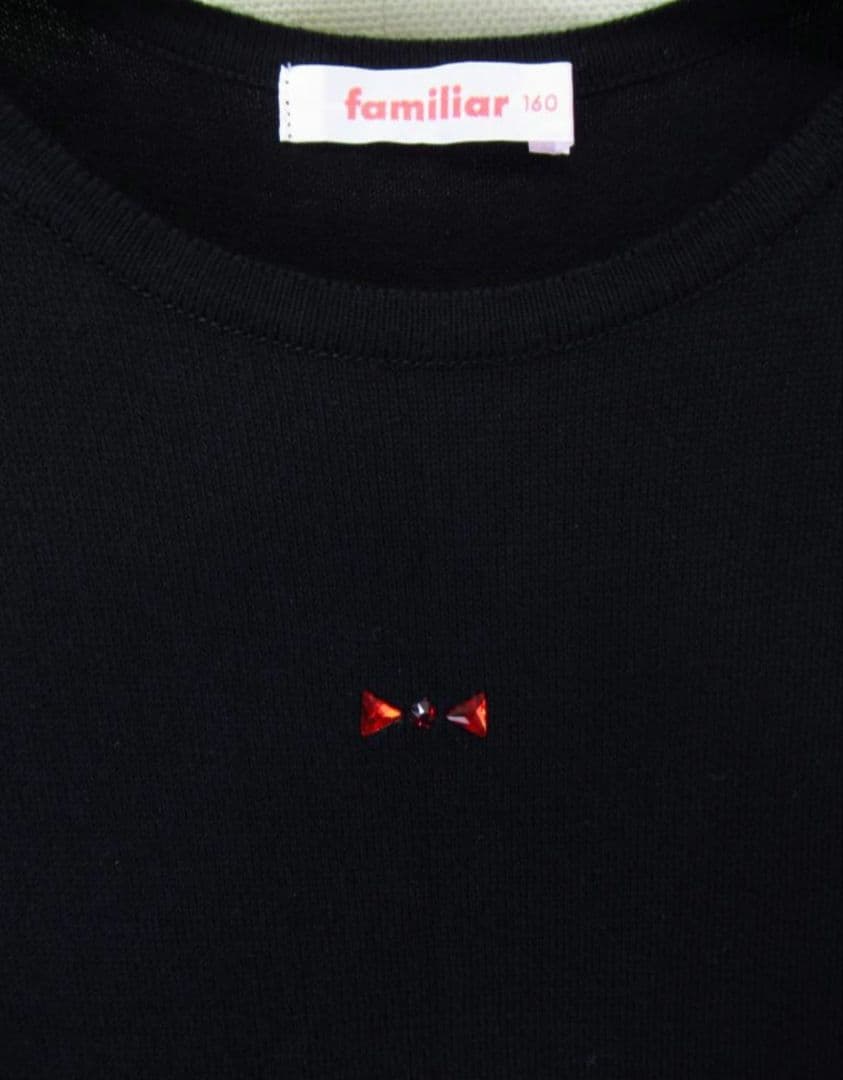 美品★ファミリア★切り替えワンピース　リバティ　肩リボン　ワッフル袖　160