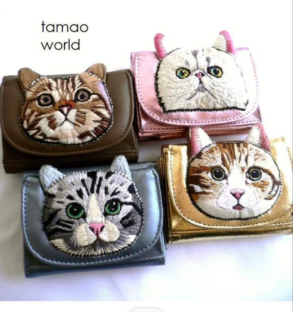 tamao world 折り財布 猫 ネコ ねこ ミニ財布 シルバー