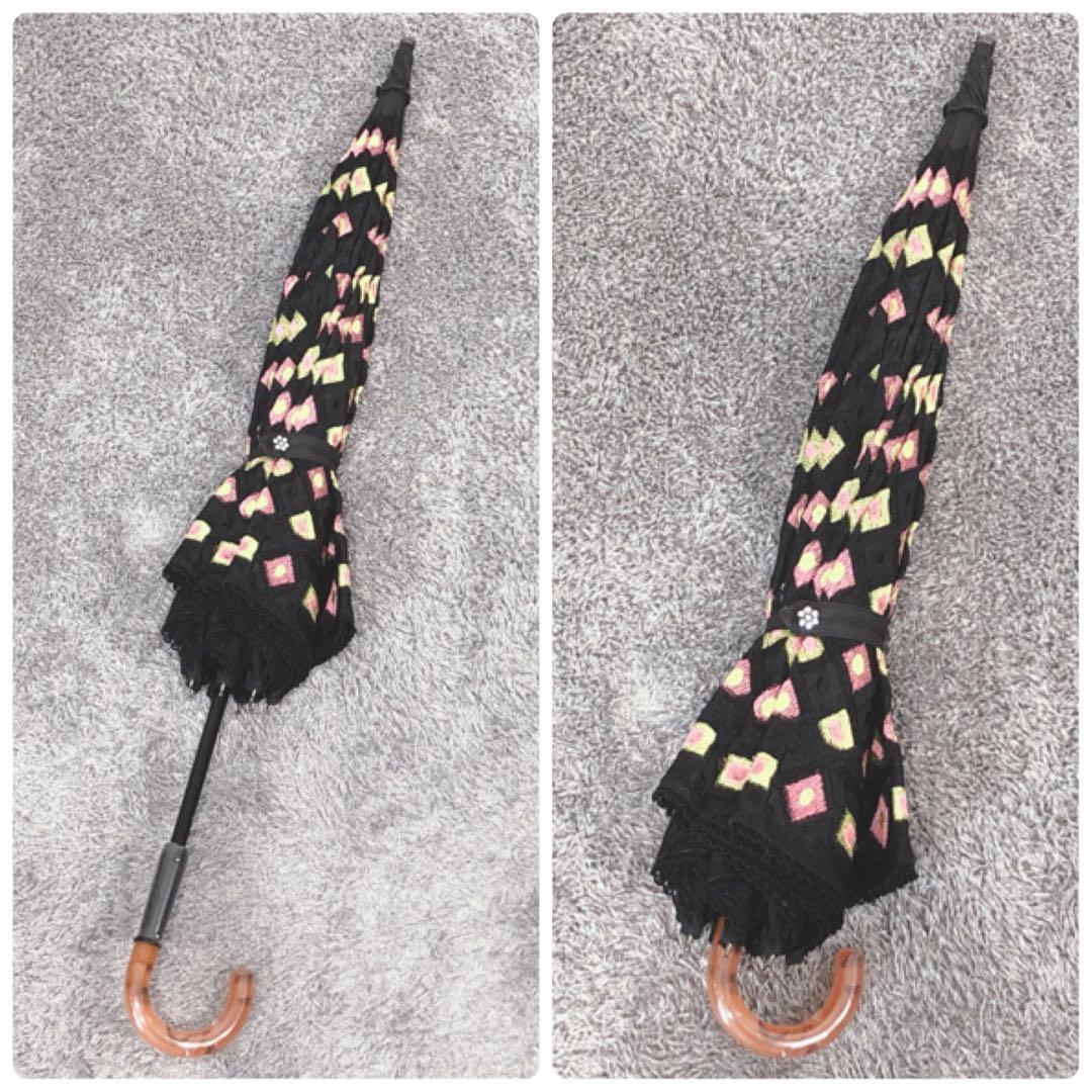 ☆美品☆ ANNASUI アナスイ 日傘 ブラック 刺繍 パゴダ 二段階伸縮