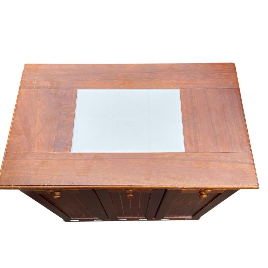 カントリー　キッチンカウンター ダストボックス 木製 キャスター付き　ゴミ箱付き