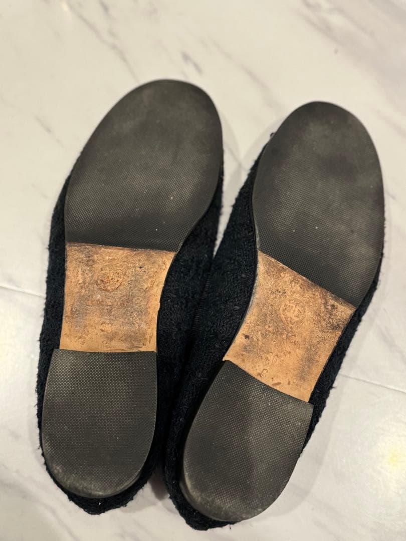 CHANEL シャネルバレエシューズ 黒ネイビーレースフラットシューズ36