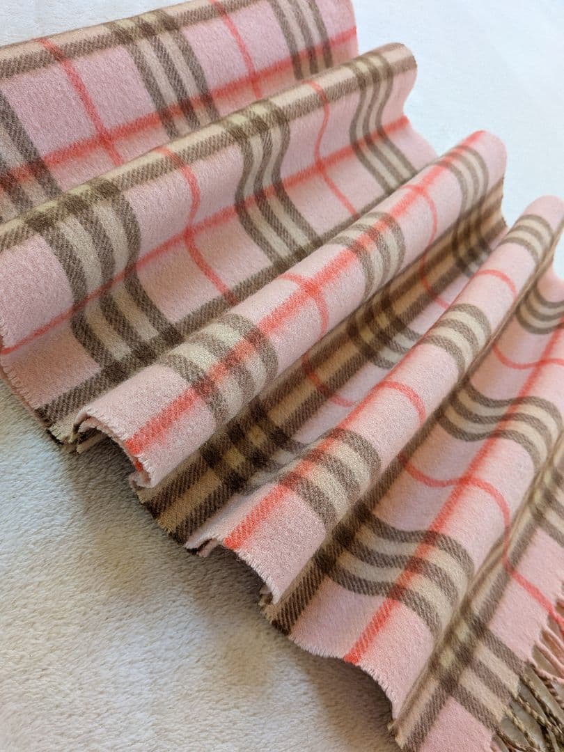 バーバリー　カシミヤ100%　マフラー ベビーピンク&ベージュ系　　即日発送