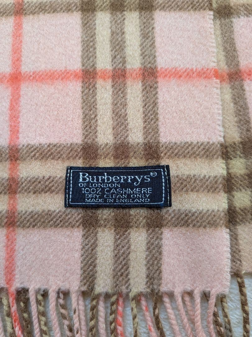 バーバリー　カシミヤ100%　マフラー ベビーピンク&ベージュ系　　即日発送