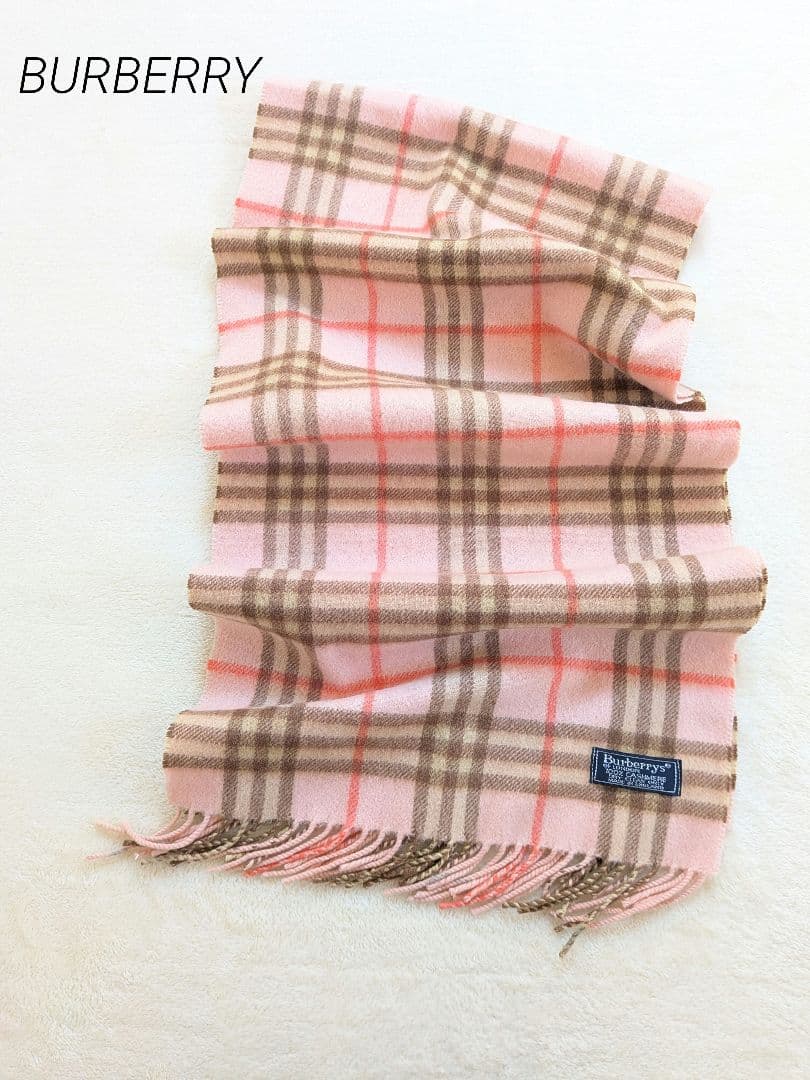 バーバリー　カシミヤ100%　マフラー ベビーピンク&ベージュ系　　即日発送