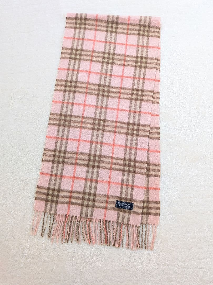 バーバリー　カシミヤ100%　マフラー ベビーピンク&ベージュ系　　即日発送