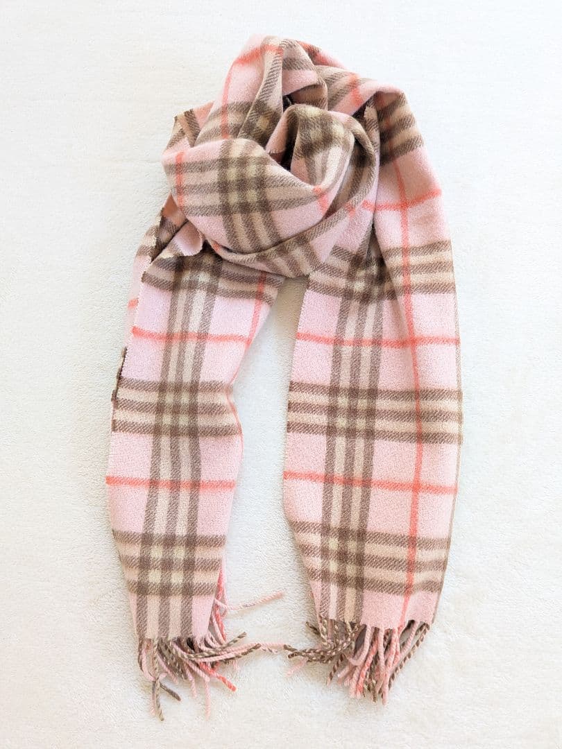 バーバリー　カシミヤ100%　マフラー ベビーピンク&ベージュ系　　即日発送
