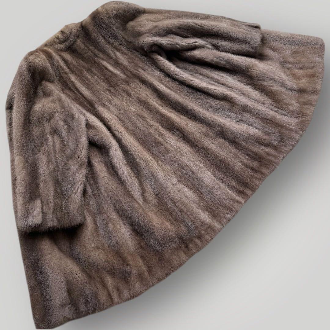 美品 ブルーアイリスミンク 本毛皮 リアルファーコート なめし柔らか サイズL