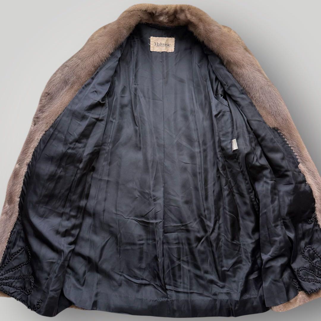 美品 ブルーアイリスミンク 本毛皮 リアルファーコート なめし柔らか サイズL