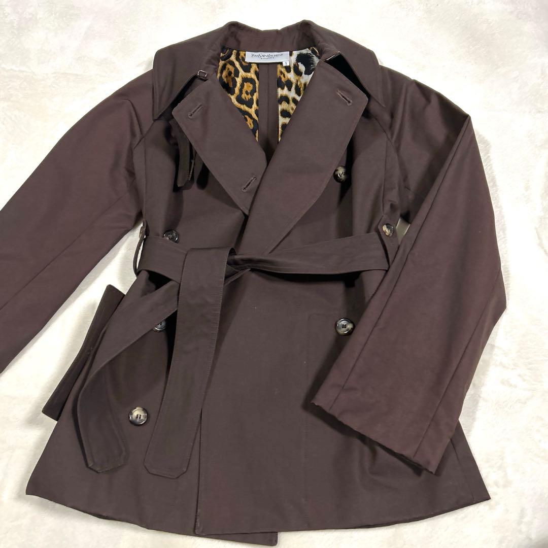 イヴサンローラン　リブゴーシュ トレンチコートレオパード　ブラウン　36